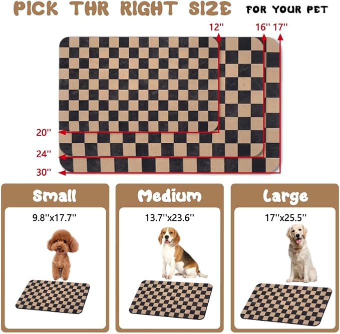 Dog Food Mats for Floors Waterproof, Pet Water Bowl Mats Pet Feeding Absorbent Placemats Plaid 24 * 32 inch