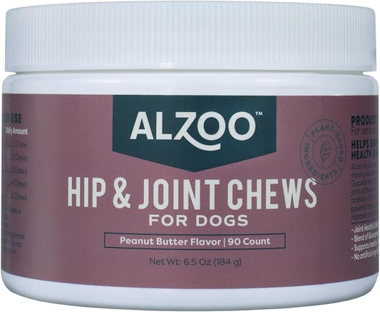 ALZOO Hip & Joint Chews for Dogs, 100% Plant-Based Active Ingredients, Peanut Butter Flavor, 90 Count