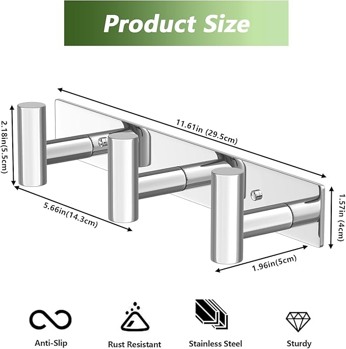 VINHOLD Wall Mounted Coat Rack-3 Hooks, Heavy Duty Stainless Steel Wall Hooks for Towel Coat Bag, Hat Rack Coat Hanger Coat Hooks Towel Racks for Bathroom Entryway Kitchen Hotel (Glossy, 1 Pack)
