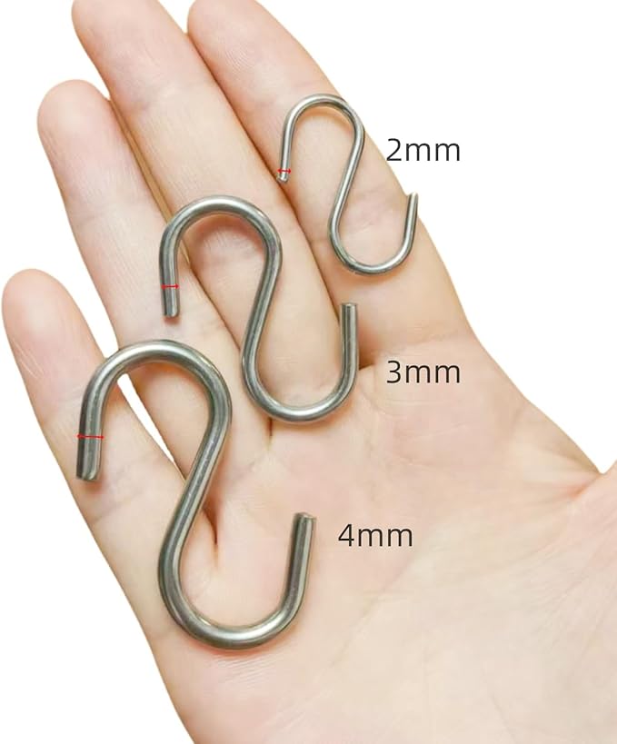 304 Stainless Steel S Hook, S Hook Metal Hanging Practical Hook Connecting Hook for Item Hanging (Dia:1/8in(3mm)-20PCS)