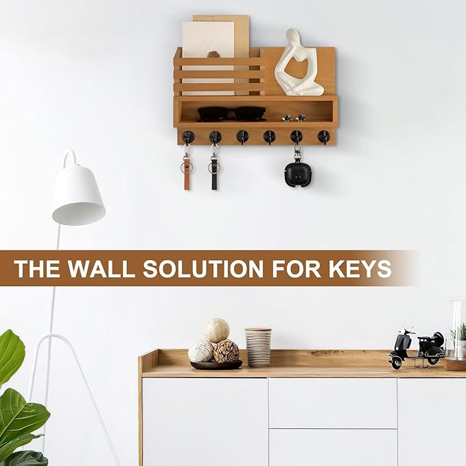 Lucundm Key and Mail Holder Wall Mount, Key Hanger with Long Storage Box and Key Hooks for Coat, Dog Leash, Home Decor Rack, House Accessories, Entry Way Organizer