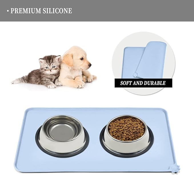 Reopet Waterproof Pet Feeding Mat with High Raised Edges, Heavier and Thicker Placemats for Cat Dog Water Bowl with BPA Free, Dogs Cats Food Mats for Messy Drinkers to Prevent Spill and Protect Floors