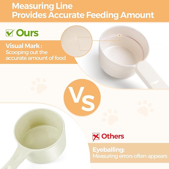 MSBC Melamine Pet Food Scoop, Cat Food Measuring Cups, Comfortable Long Handle Scoop for Dog, Cat, Ferret and Rabbit Food, 1 Cup Size Pet Food Feeding Scoop Dishwasher Safe (White