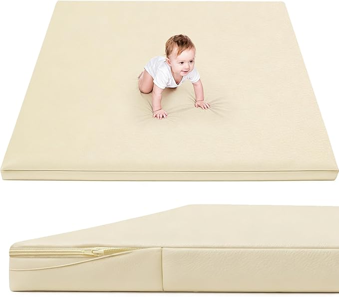 Waterproof Baby Play Mat for Floor 1.3"Thick Memory Foam 59*71 Cushion Playpen Playmat Tummy Time Crawling Mat Nursery Rug Pad Mattress Create Soft & Safe Area for Infants,Toddler,Kids,Beige
