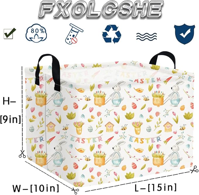 FXOCSHE Rectangular Easter basket,Easter basket empty,Kids Storage Baskets for kids Bedroom,Gift bin,Kids Storage Bin,Easters gift baskets,Kids home Decor(Bee Easter egg)