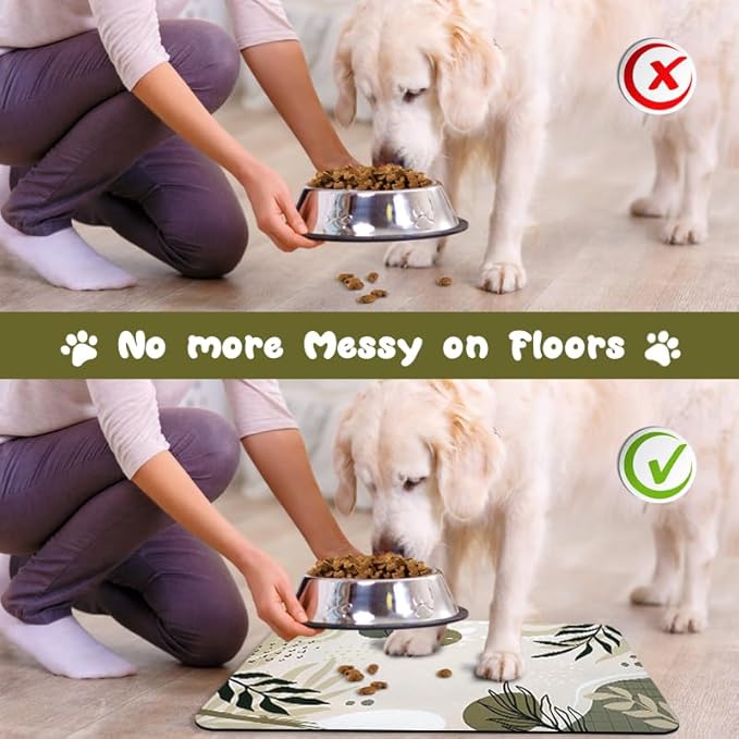 Bohemia Tropical Leaves Pet Feeding Mats - Waterproof, Absorbent Dog Cat Food and Water Bowl Mats - 17 * 30 inch