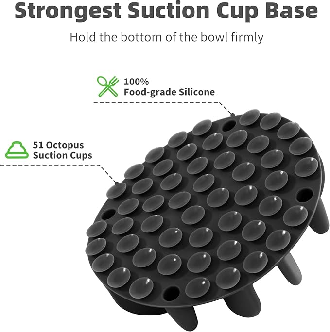Jaoul Slow Feeder Dog Bowls Insert, Puzzle Slow Feeder Insert with 51 Octopus Suction Cups for Medium Large Size Dog Food Bowl Over 6.5" Wide (Black)