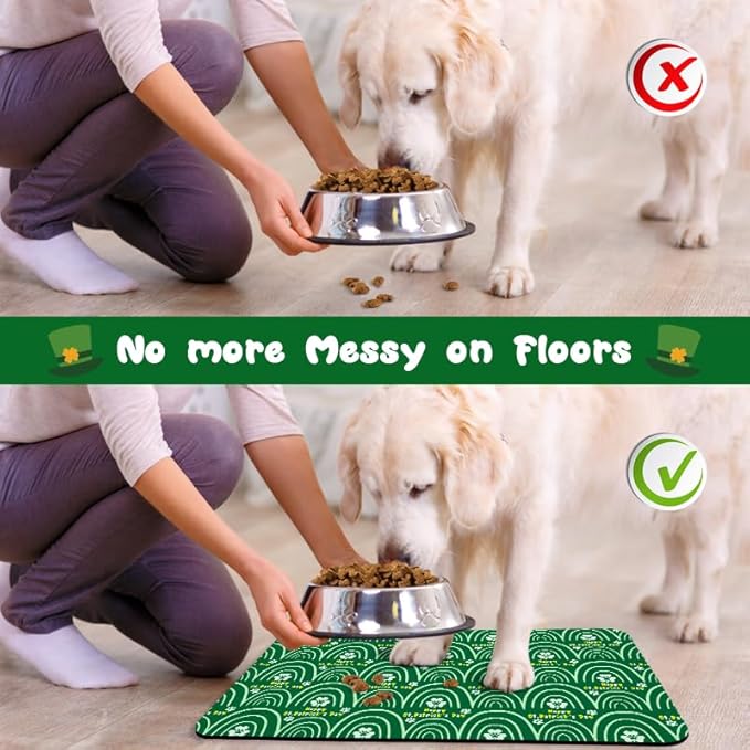 St Patrick's Day Dog Food Mats for Floors Waterproof, Cat Water Bowl Mats Pet Feeding Absorbent Placemats 12 * 20 inch