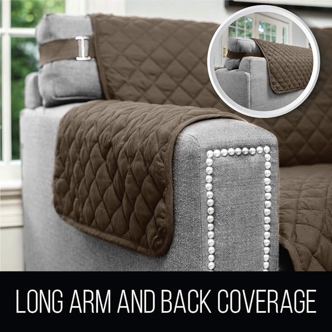 Sofa Shield Couch Slip Cover with Patented Strap, Cushion Protector, US Designed Reversible Stain and Dog Tear Resistant Slipcover, 70 inch Seat, Washable Covers for Dogs Pets, Paw Gray Black