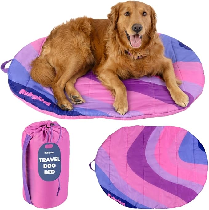 Travel Dog Bed (42" x 30")- Foldable & Packable for Travel, Road Trip, Camping– Lightweight, Water Resistant & Cozy with Soft Padding– Compact, Portable & Machine Washable– Large & Small Breeds: Pink