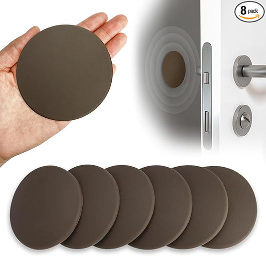 3.15" Large Wall Door Handle Stopper, 8PCS Brown Self Adhesive Wall Protector Rubber Door Bumpers, Solution for Stopping Damage from Doors Knobs, Shock Absorbent and Noise Reduction