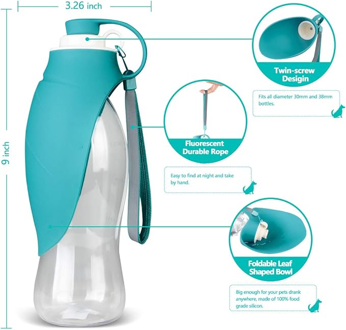 Dog Water Bottle for Walking, Pet Water Dispenser Feeder Container Portable with Drinking Cup Bowl Outdoor Hiking, Travel for Puppy, Cats, Hamsters, Rabbits and Other Small Animals 20 OZ