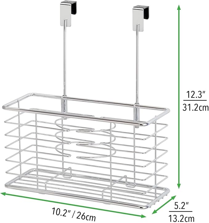 mDesign Steel Over Cabinet Hair Dryer Holder Storage, Chrome, 5.2in x 10.2in x 12.3in