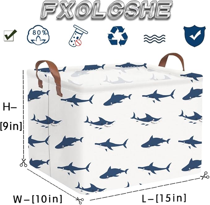 FXOCSHE Rectangular Easter Shark Basket,Collapsible toy box for kids,easter gift basket, Nursery Hamper for Shelve Toy Box,Shelf Basket(Shark)