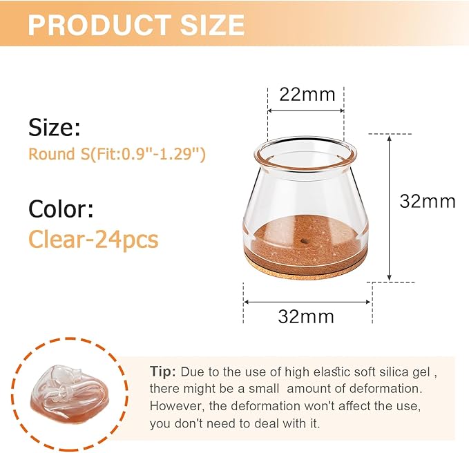 Ansible 24 pcs Chair Leg Floor Protectors, Furniture Felt Pads Silicone Covers caps for Chairs,Chair Leg Protectors for Hardwood Floor (Fit Round Diameter 15/16" to 1-5/16")