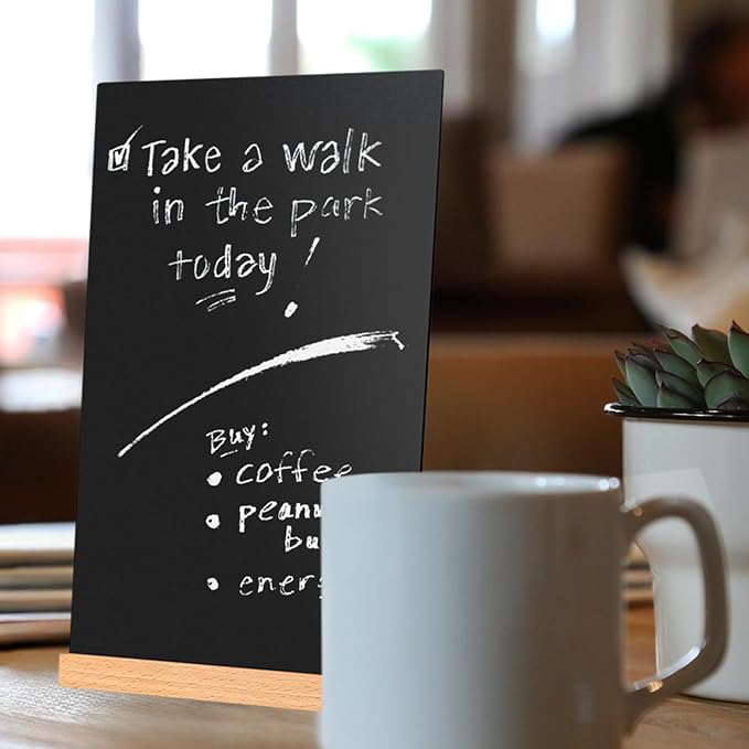 Tabletop Chalkboard with Wood Stand - 1 Pack, 8 x 12 Inch Double Sided Blackboard Food Signs Menu Message Boards for Coffee Bar, Lemonade Stand, Party Decoration - Slant Back