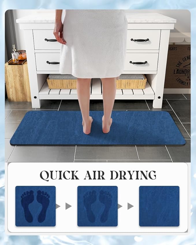 MontVoo -Bath Mat Rug-Rubber Backing Non Slip Quick Dry Absorbent Thin Bathroom Rugs Fit Under Door-Faux Suede Surface Bathroom Floor Mats-Shower Rug for in Front of Bathtub Shower Royal Blue 17"x59"