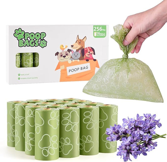 Poop Bags Rolls 256 Count - 9x13 Inches Green Thickened Leakproof Lavender scent Poo Bags for Dogs, Eco-Friendly Pet Waste Bags for Walking,Travel,Home