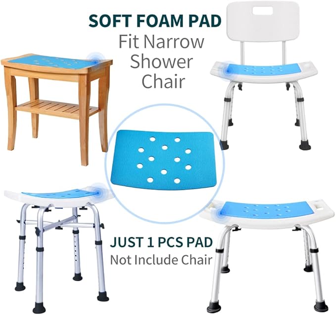 Shower Stool Cushion Non Slip Soft Pad with Holes, Grip Mat for Shower Chair Bath Seat, Adhesive Backing Anti Skid EVA Rubber, Shower Bench Curtain, 14 X 9 Inches