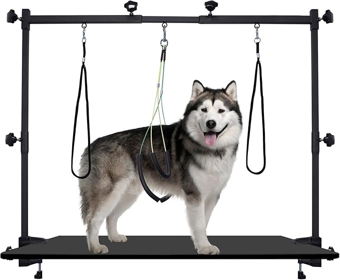 Ligefoy Dog Grooming arm with Restraint Loops, Adjustable Height(0"~35"),Adjustable Width (32"~47") for Large & Medium & Small Pets Bathing & Grooming (Black)