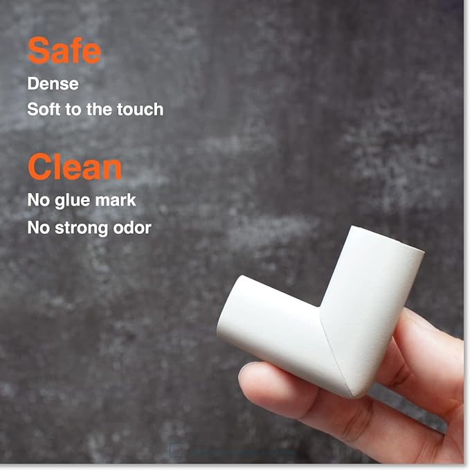 Roving Cove Slim-Fit Corner Protector for Baby Proofing (8 Small Corners), Soft Rubber Foam Furniture Corner Bumper Guards, 3M Adhesive Pre-Taped, Oyster White (Off White)