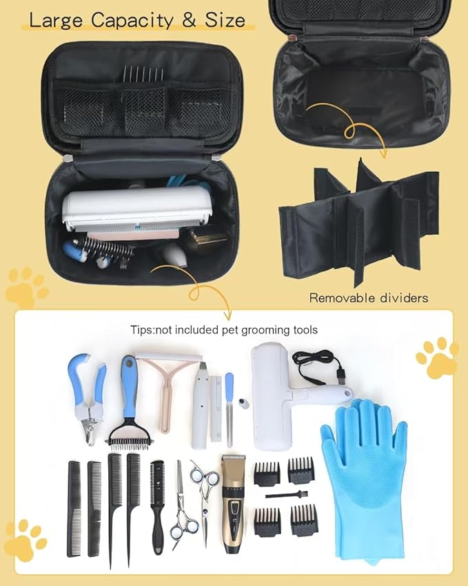 Pet Grooming Bag, Dog Cat Grooming Supplies Organizer Bag Pet Hair Removal Trimming Cleaning Tool Kit Storage Bag (Black)