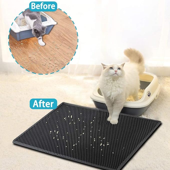 Large Cat Litter Box Mat: Easy Clean Kitty Litter Trapping Mat for Floor, Plastic Cat Box Pad (24 * 30in-Black-1)