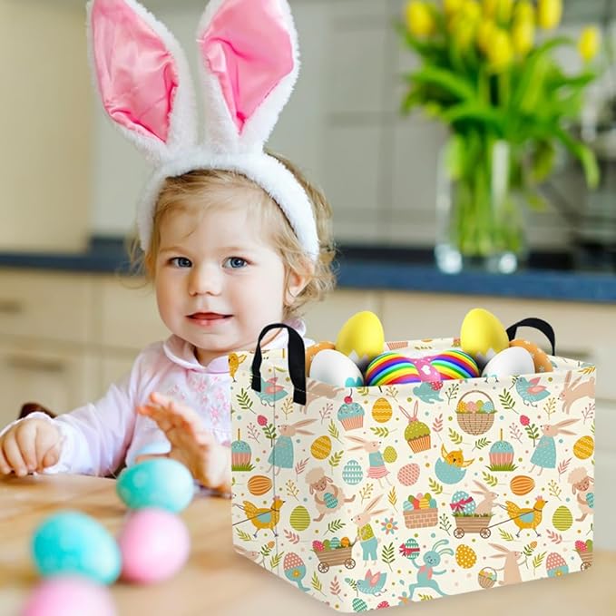 FXOCSHE Rectangular Cute Easter basket,Easter basket empty,Storage Basket for baby Bedroom,Toy Gift Organizerm,Kids Storage Bin,Gift baskets,Easters Home Decor(Cute Easter eggs)