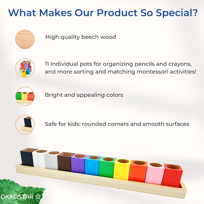 Montessori Crayon Holder for Kids - Craft Supply Organizer - Classroom Storage Caddy Case - Perfect for Colored Pencils [Crayons or Pencils NOT Included] (Standard)