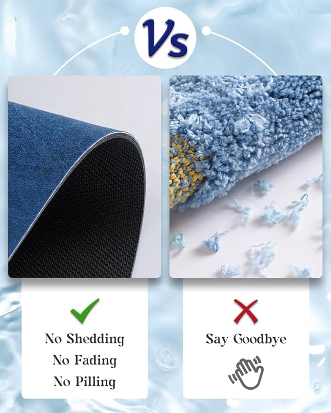 MontVoo -Bath Mat Rug-Rubber Backing Non Slip Quick Dry Absorbent Thin Bathroom Rugs Fit Under Door-Faux Suede Surface Bathroom Floor Mats-Shower Rug for in Front of Bathtub Shower Royal Blue 17x27.5