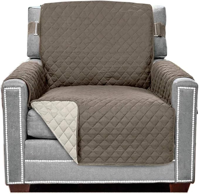 Sofa Shield Couch Armchair Covers for Dogs, Reversible Furniture Protector with Strap, Stain and Tear Resistant Cushion Cover, 23 inch Seat, Machine Washable Slipcover Pets, Cats, Latte Linen