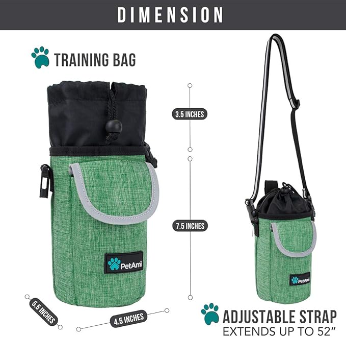 PetAmi Dog Treat Pouch, Large Pet Training Treat Pouch with Pocket, Dog Trainer Essentials Supply Holder with Poop Bag Dispenser, Training Bag for Kibbles Toys, 3 Ways to Wear (Green)