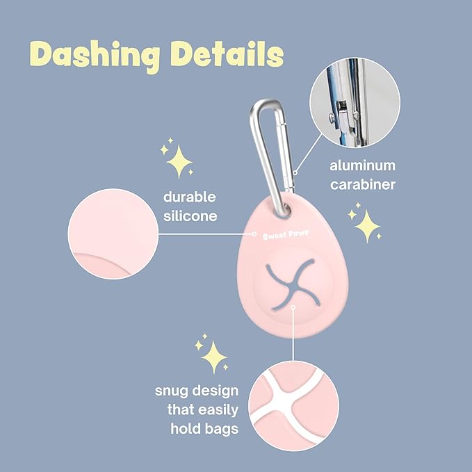 Dog Poop Bag Holder Charm for Hands-Free Carry of Used Poop Bag, Durable Eco-Friendly Silicone Dog Walking Accessory with Carabiner Clip - Azure