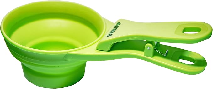 MeasureMate Pet Food Scoops with Bag Clip for Dog and Cat - 3-in-1 Multi-Function Collapsible Food Measuring Cup - 1 Cup Capacity, 8oz, Green - Dishwasher Safe