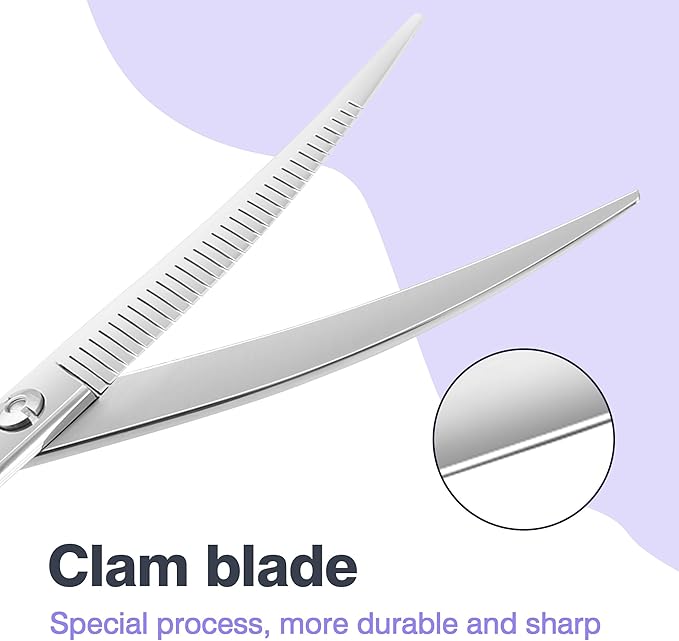 Professional Curved Thinning Scissors for Dog Grooming, 30-Degree Curvature, Japanese 440C for Trimming Dogs Cats and Other Pets face and paws