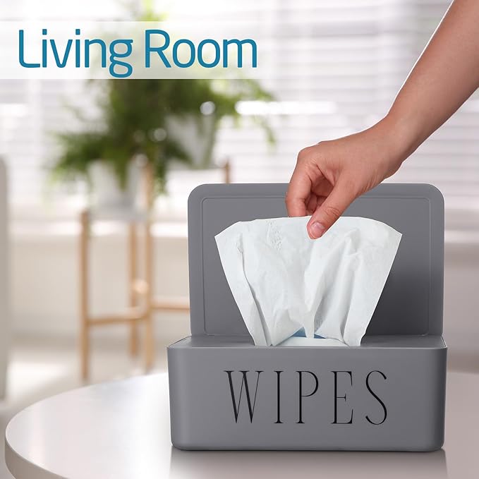 Singhoow 3 Pack Baby Wipes Dispenser Holder Wipe Container for Bathroom with Lid Toilet Tissue Paper Storage Refillable Box for Home Office Cars(Small,Black, White, Gray)