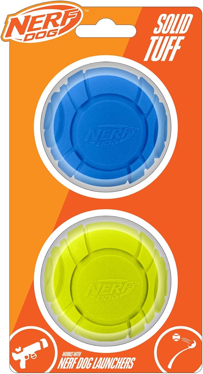 Nerf Dog Sonic Ball Dog Toys, Lightweight, Durable and Water Resistant, 2.5 Inches, for Small/Medium/Large Breeds, Two Pack, Green and Orange