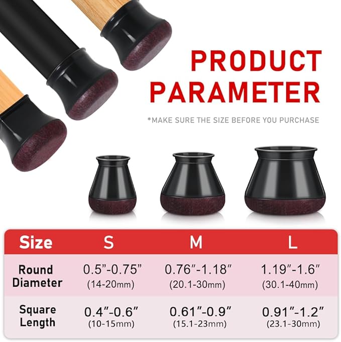 24 Pcs Chair Leg Floor Protectors, Black Silicone Chair Leg Protectors Caps Covers for Hardwood Floors, Furniture Pads Sliders with Wrapped Felt Bottom Medium (Fit:0.76"-1.18")