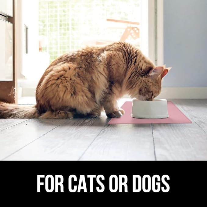 GORILLA GRIP 100% Waterproof Raised Edge BPA Free Silicone Pet Feeding Mat, Dog Cat Food Mats Contain Spills Protects Floors, Placemats for Cats and Dogs Water Bowl, Pets Accessories 23x15 Pink