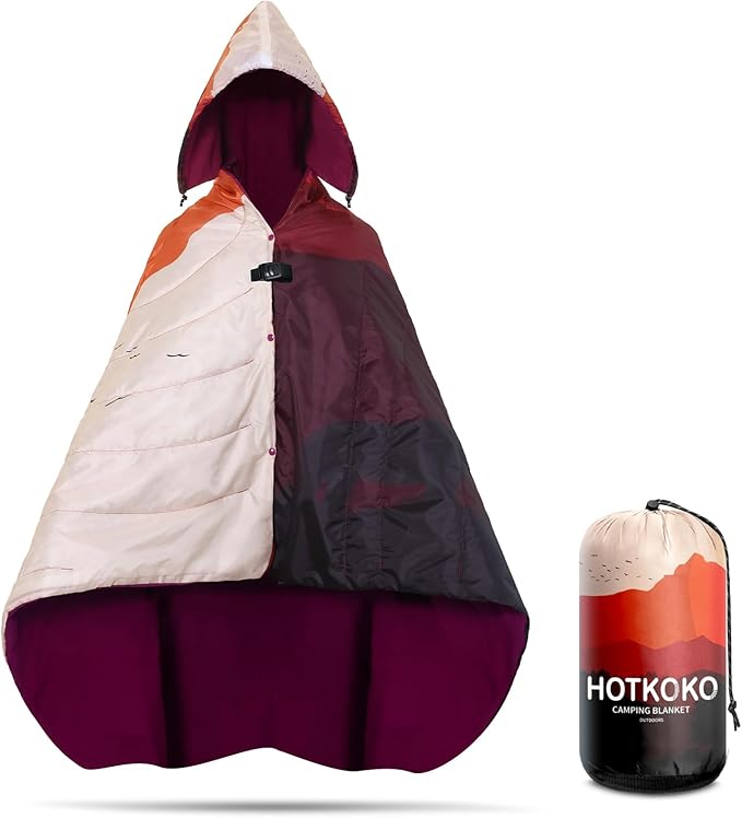 Hooded Stadium Blanket, Waterproof Fleece Wearable Camping Blanket