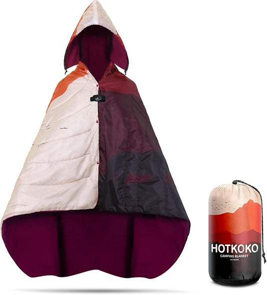 Hooded Stadium Blanket, Waterproof Fleece Wearable Camping Blanket