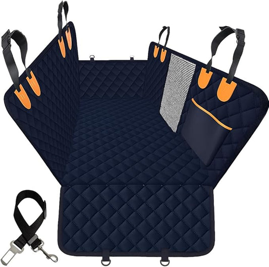 Back Seat Extender for Dogs, Hard Bottom Car Seat Cover for Dogs. Hammock Style, Large Space, Holds 420lbs, Sturdy, Waterproof for Car, SUV, Truck (Black)