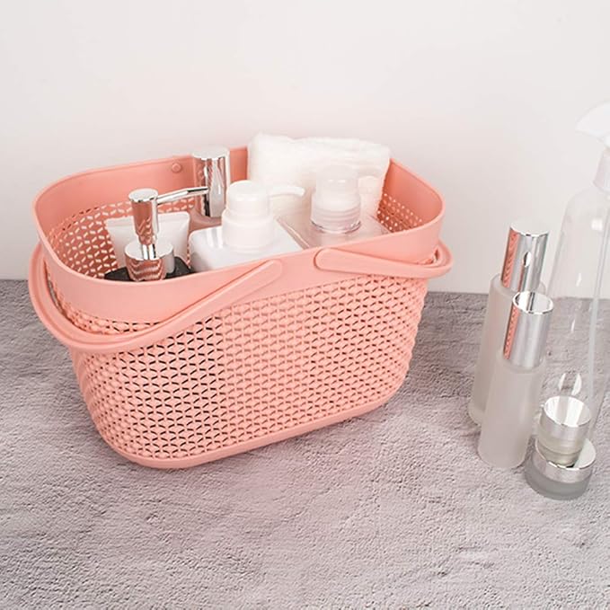 UUJOLY Plastic Organizer Storage Baskets with Handles, Shower Caddy Bins Organizer for Bathroom and kitchen (Pink)