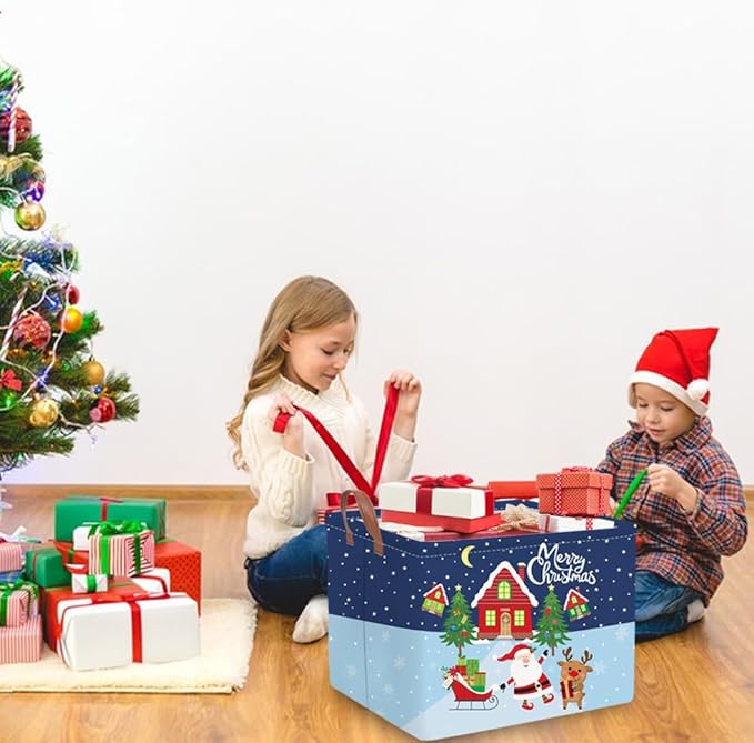 FXOCSHE Rectangular Christmas tree Basket,Nursery Hamper,Waterproof and foldable Tree Basket Baby Storage Bin,Toy Organizer,Boy and Girls Christmases Room Decor(Christmas)