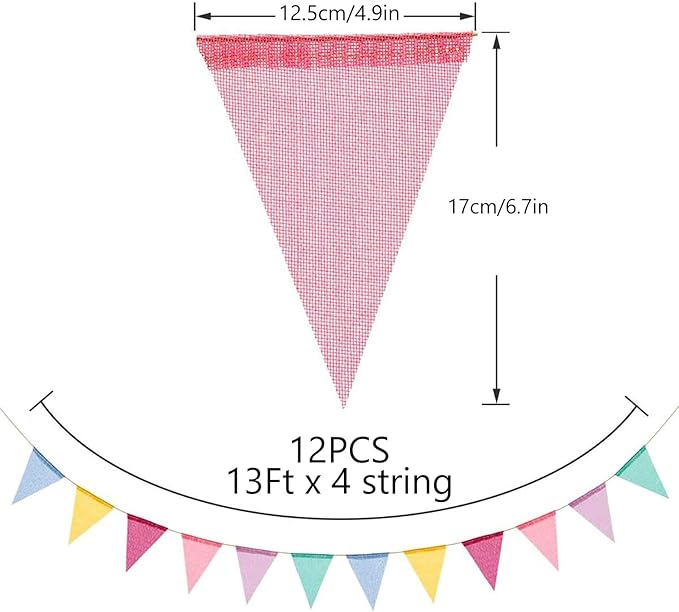 48Pcs Pennant Banner Flags, 52Ft Colorful Triangle Banners, Multicolor Bunting String Triangle Garland Flags for Birthdays Easter Classroom School Carnival Indoor Outdoor Party Decorations