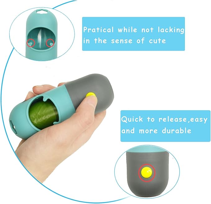 Morn Light 2 Pack Poop Bag Holder with Flashlight Waste Bag Dispenser for Leash with Clip and Battery Poop Bag Dispenser with Green Scented Poop Bags for Dog Walking(Blue,2 Dispenser 60 Bags)