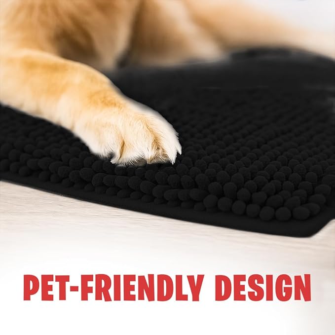MudGuard Mat™ Dog Door Mat for Muddy Paws, Super Absorbent Microfiber, Non-Slip Indoor Mat, Quick Dry Chenille Mud Mat for Dogs & Entryway, Washable, Black 24" x 60"