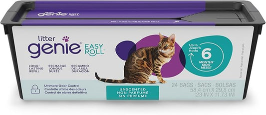 Litter Genie Easy Roll Refill Bags (1-Pack) | Up to 6 months of supply in 1 Roll of 24 tear-off Bags | Ultimate Odor Control Cat Litter Bags