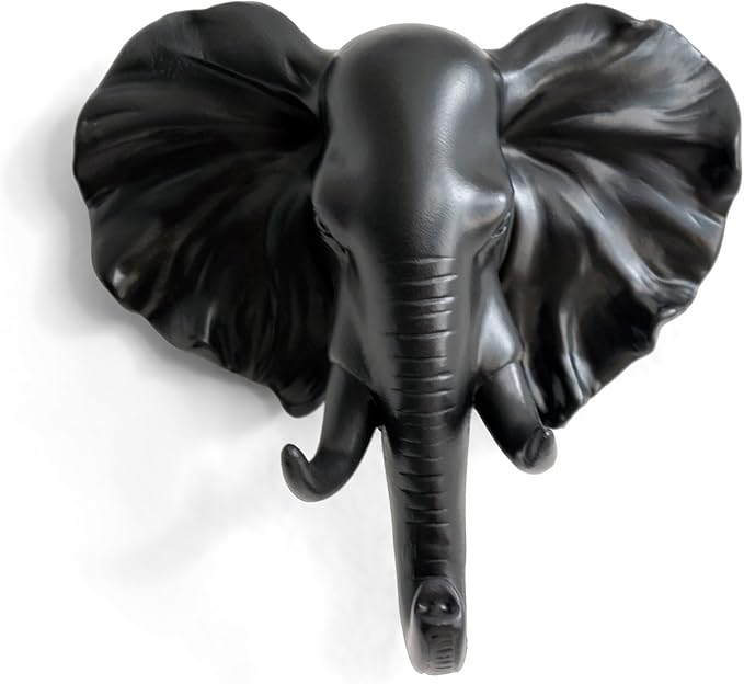 Elephant Head Single Wall Hook/Hanger Animal Shaped Coat Hat Hook Heavy Duty, Rustic Decorative Gift, Black