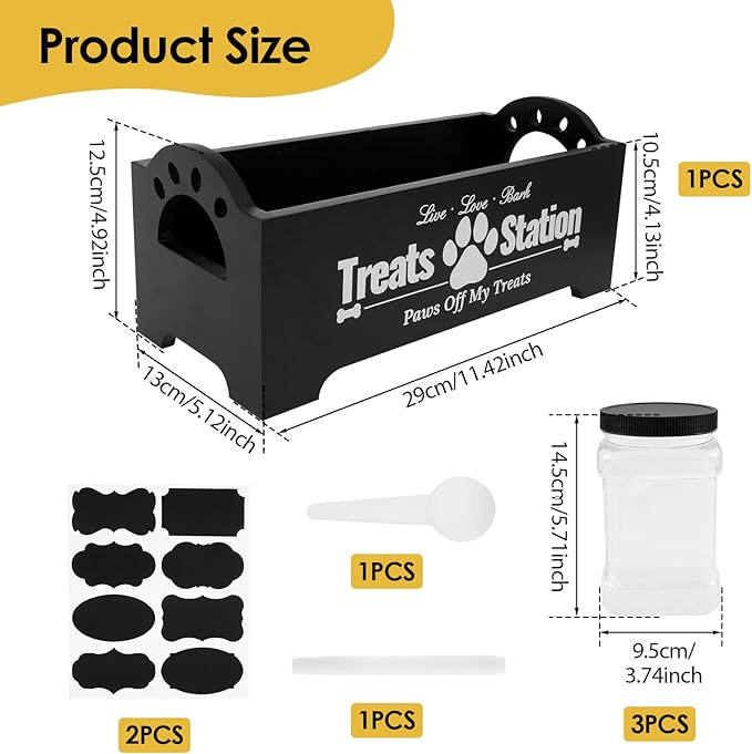 KarHoeGern Dog Treat Container for Countertop Dog Food Storage with 3 Plastic Treat Jars Wood Dog Food Container with Handles and Lids Farmhouse Practical Pet Cat Dog Treat Storage Containers (black)